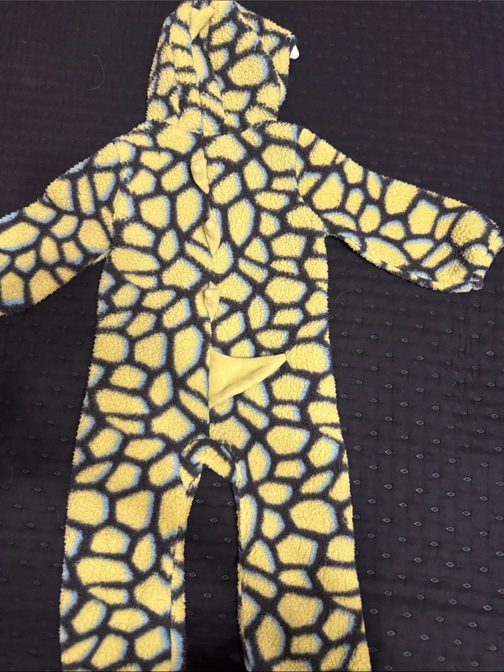 Old Navy Yellow and Gray Fleece Hooded One-Piece Footie for Kids